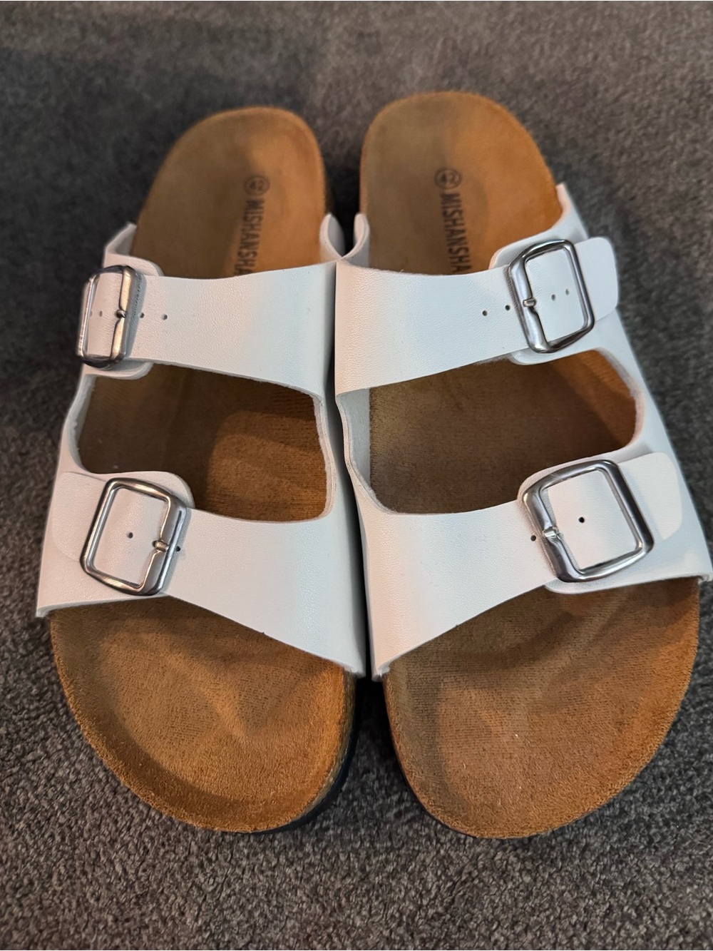 Mishansha White Double-Buckle Slide Sandals women’s size 11